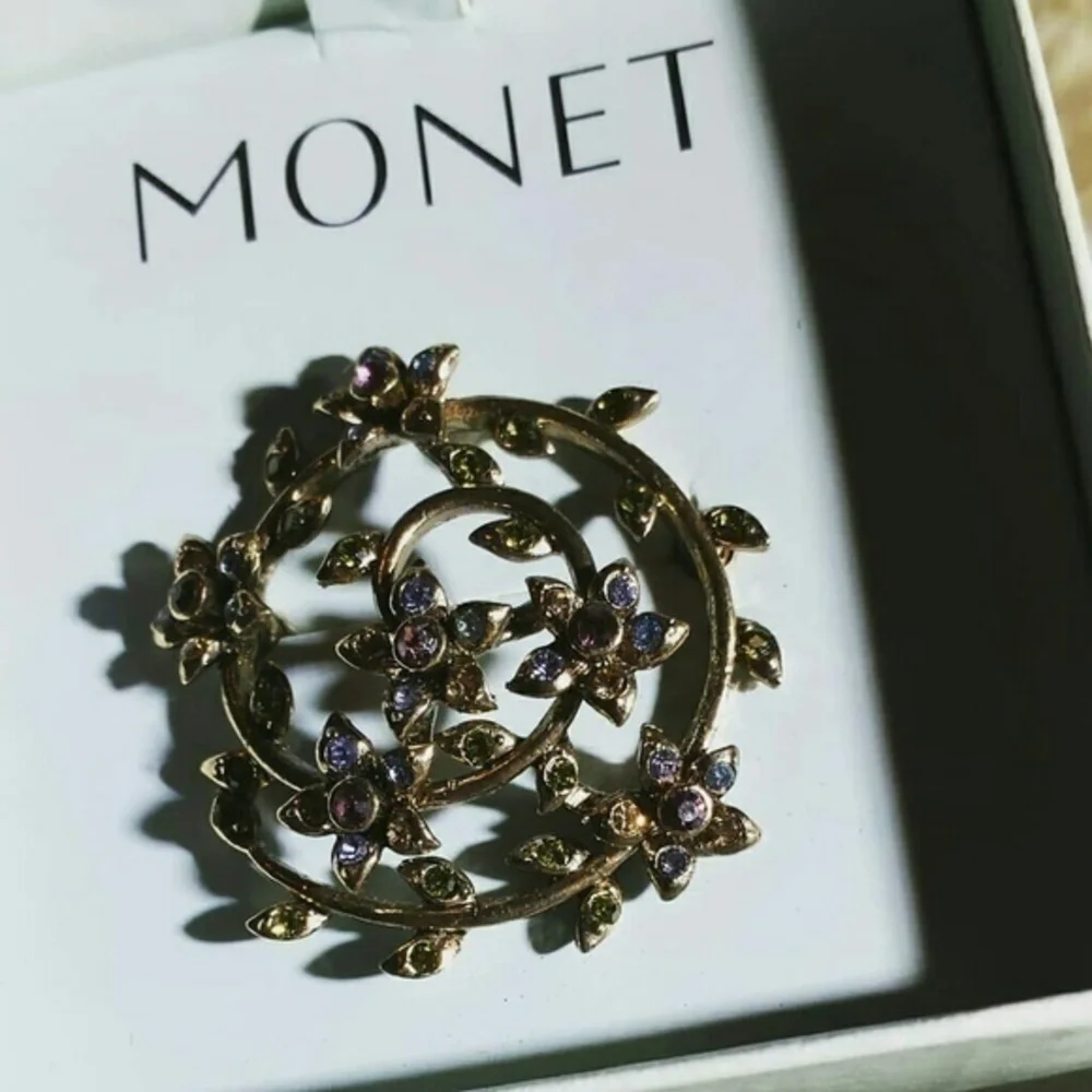 Vintage Monet Floral Vine Spiral Brooch